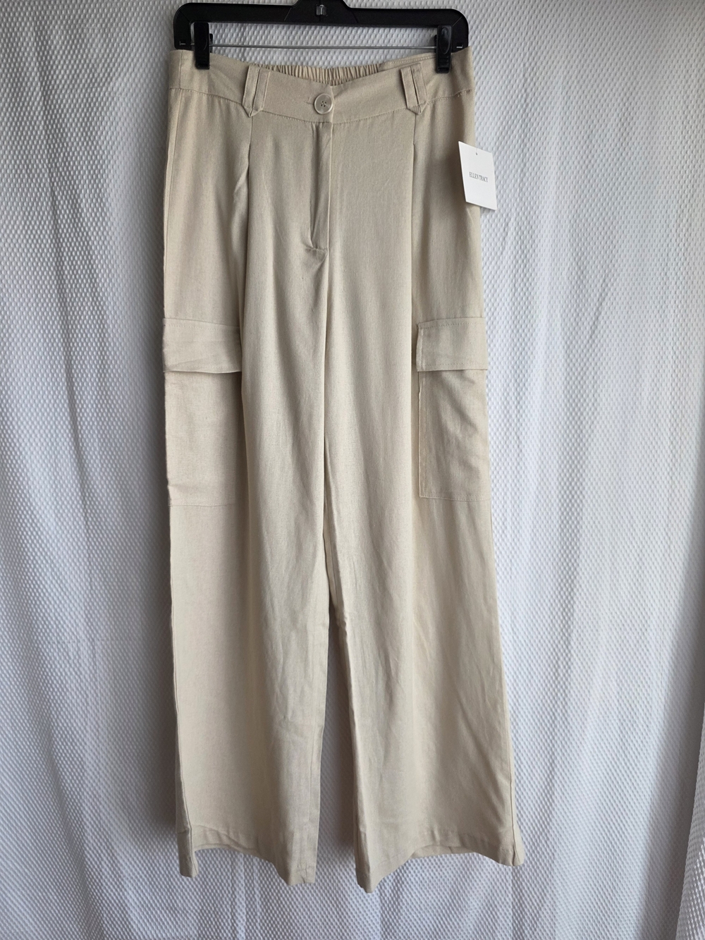 NWT Ellen Tracy Wide Leg Linen Blend Cargo Pants Size S Natural Beige